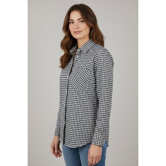 NEW Tommy Hilfiger Womens Navy White Gingham Button Down Shirt Blouse Top Size M - Picture 1 of 14